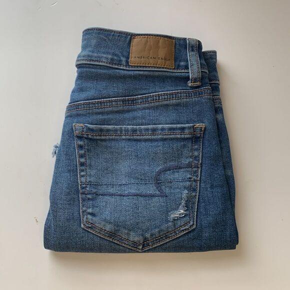 American Eagle Distressed Hi Rise Mini Super Stretch Skirt Size 00 - Picture 3 of 8